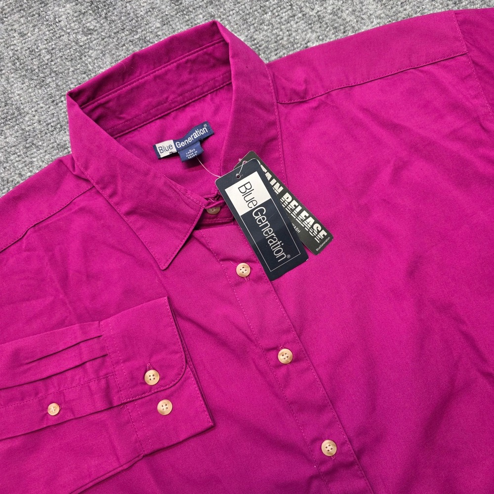 Blue Generation Women's Large Dress Shirt Berry Pink Stain Release BG6216 NWT